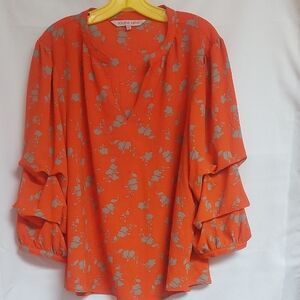 Orange and Gray Floral Blouse